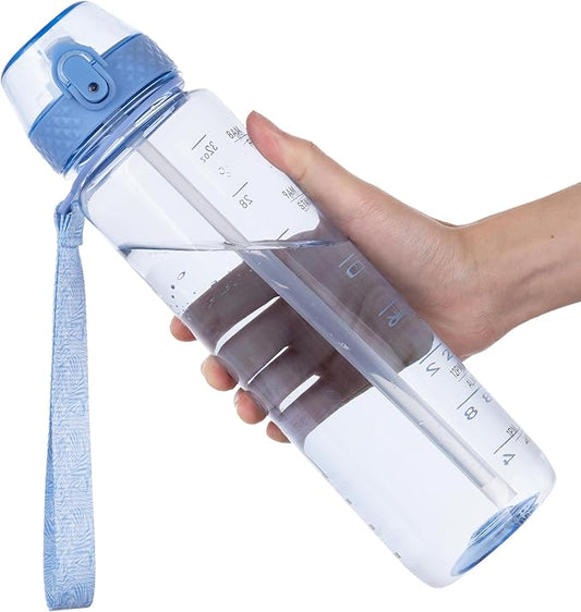 GOPPUS Clear Water Bottle With Straw 32oz Clear Sports Water Bottles Motivational with Time Marker Tritan BPA Free Clea Plastic Water Bottle Wide Mouth for Gym Travel Home School Office