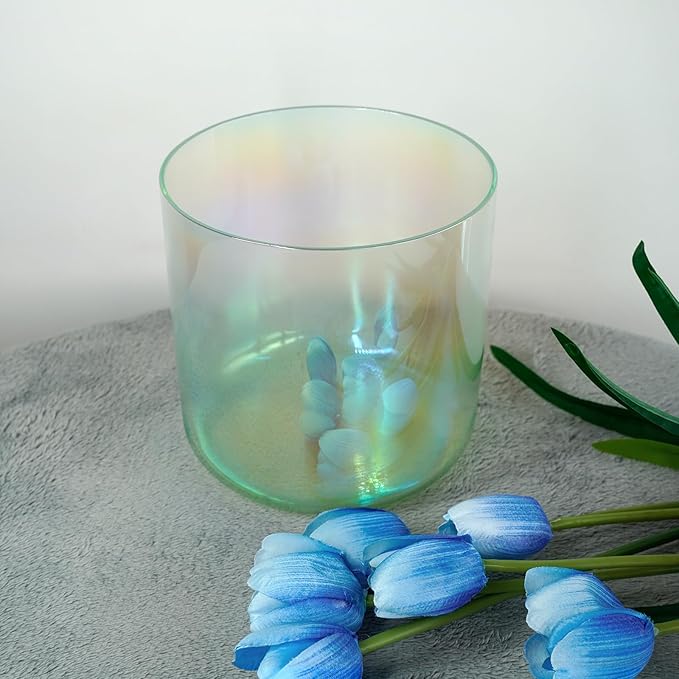 Hye-eun 6-Inch F Note Heart Chakra Green Gradient Clear Crystal Singing Bowl,Cosmic Light Transparent Sound Bowl with Mallet & O-ring,for Yoga Meditation Healing, & Energy Balancing