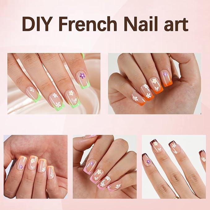 Misssix XBASICTIPS French Tip Press On Nails, 600Pcs Short Square French Gel Nail Tips 20 Colors, Soft Gel Pre-shaped No Need to File 3 in 1 Tips, Fake Nails for Nail Art DIY Extension15 Sizes