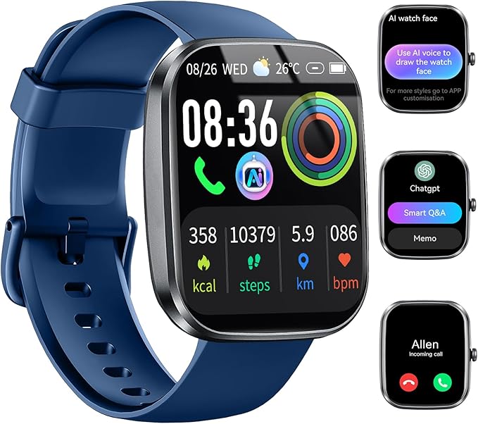AI Smart Watch with ChatGPT, 1.91" Bluetooth Calling Smartwatch for Men Women, 110+ Fitness Modes Activity Tracker, Heart Rate/Sleep/Calorie Monitor, IP68 Waterproof Step Counter for Android iOS