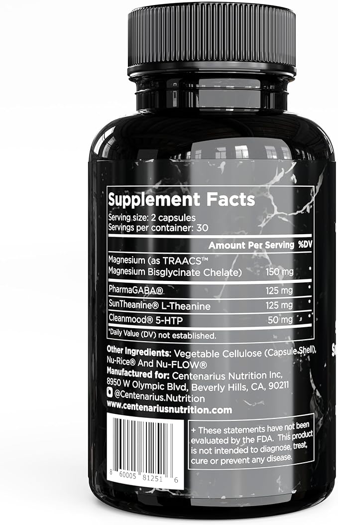Centenarius Nutrition Sleep and Mood Formula with L-Theanine, 5-HTP, PharmaGABA + More for Sleep + Enhanced Mood & Stress Levels (60 Count)