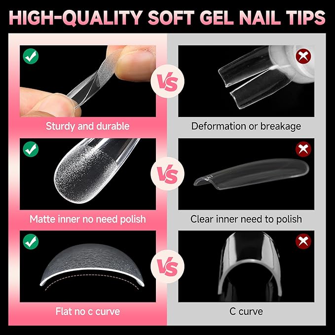 UNA GELLA Long Stiletto Gel Nail Tips Full Cover 120pcs Half Matte Nail Tips Long Stiletto Almond Fake Clear Nails Tips S tiletto Press on Nails for Nail Extensions Home Nail Art Salon 12 Sizes