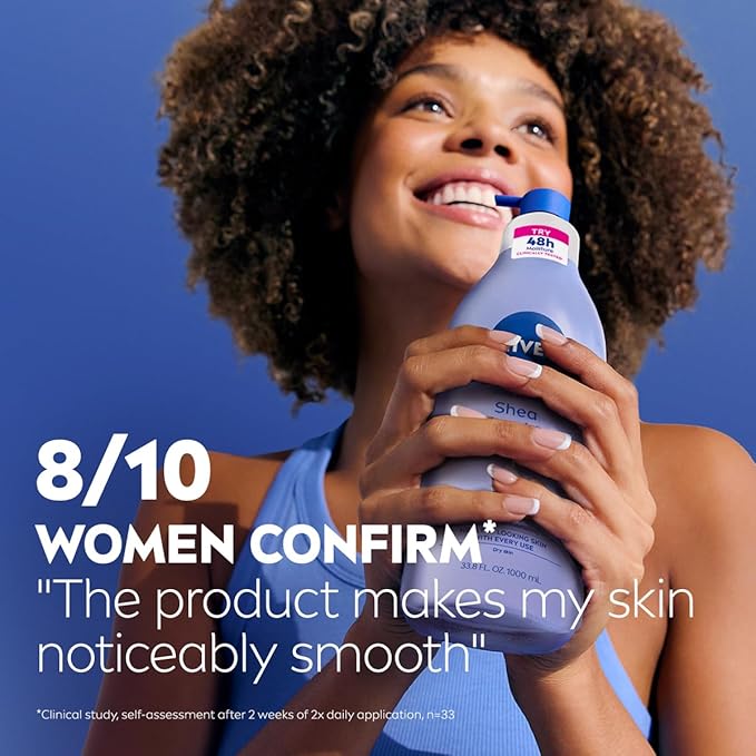 NIVEA Shea Nourish Body Lotion for Dry Skin with Hyaluronic Acid, Shea Butter and Deep Nourishing Serum, 48-Hour Body Moisturizer, 33.8 Fl Oz Pump Bottle