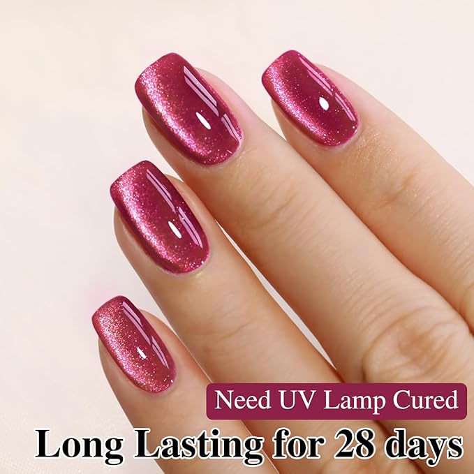 Double Rhythm 0.5 OZ Cat Eye Gel Polish with Magnet 15ML Holographic Glitter Shimmer Translucent Jelly Color Magnetic Nail Polish Salon DIY at Home (MC1077)