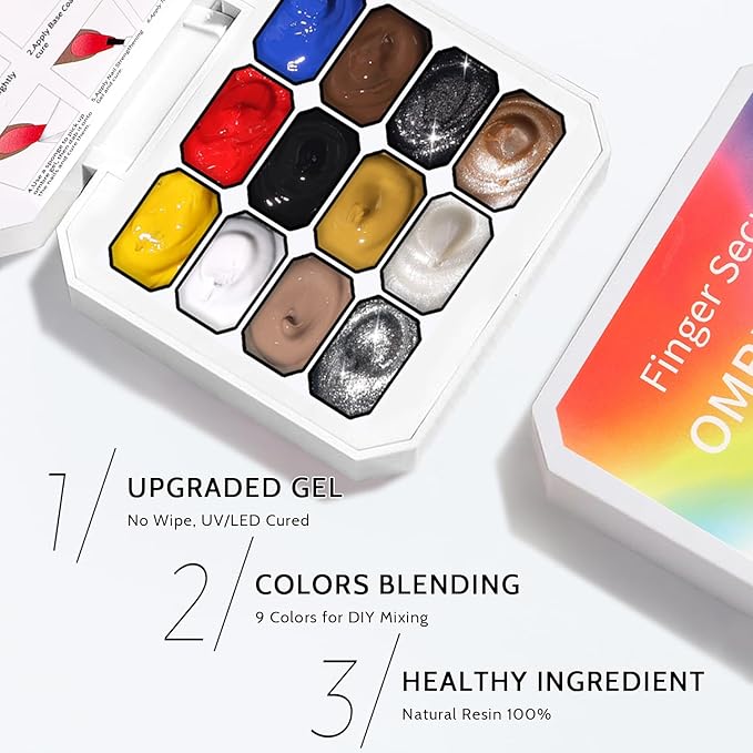 Metallic Gel Polish Set, Glitter Golid Silver Brown Blue Red, 12 Colors Ombre Patting Gel Nail Polish Palette,100 Sponges 6 Brushes 1 Grabber, Painting Art No Wipe UV/LED Cured (Palette F)