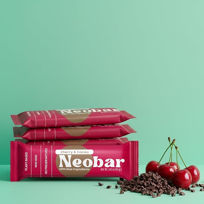 NEOBAR Fruit and Nut Bars - Plant-Based Vegan Snack Bars, Gluten Free Dairy Free Snacks, No Added Sugar, No Preservatives, Non-GMO | Cherry & Cacao,12 Count