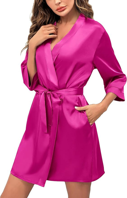 Samring Women's Bride Bridesmaids Robe Short Satin Kimono Robes for Wedding & Bridal Party Silk Bathrobes for Women