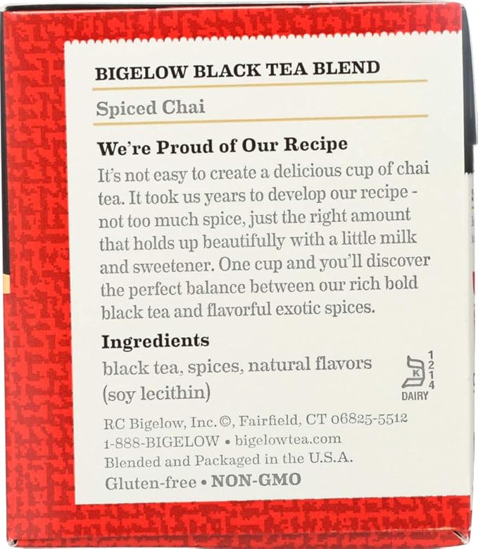 Bigelow Tea Black Tea - Spiced Chai - Case of 6 - 20 BAG