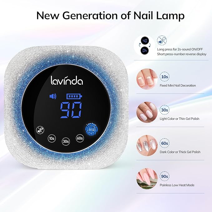 Lavinda UV Light for Gel Nails, 54W UV LED Nail Lamp Cordless Rechargeable Nail UV Lamp Nail Light with 4 Timer and LCD Display, Professional Nail Polish Curing Lamp Nail Dryer for Salon Use