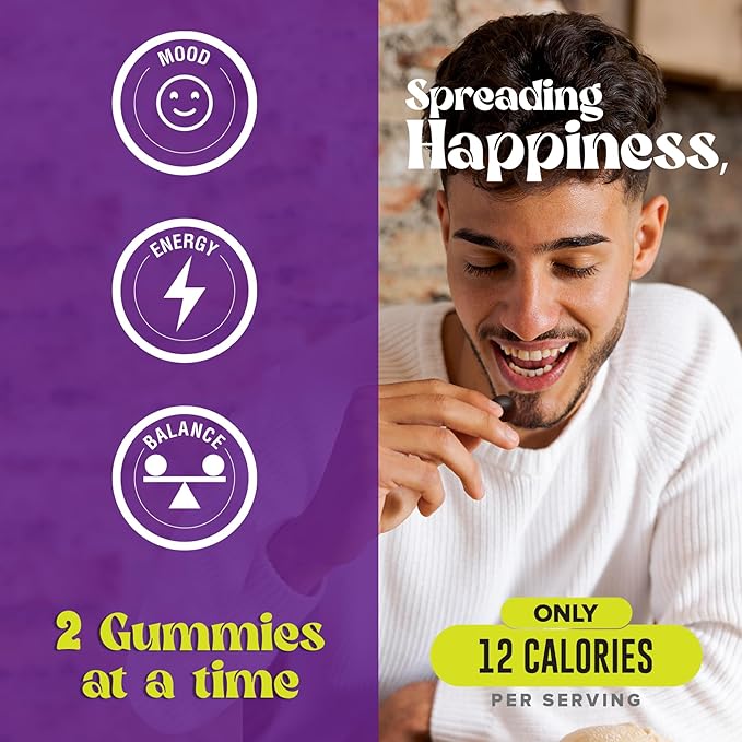 Happy Drops – Daily Superfood Gummies for Mood Support, Focus and Energy – Sugar-Free, Vegan, Blueberry Flavor – 90 Gummies for Adults – Daily Support for Mood, Focus and Natural Energy