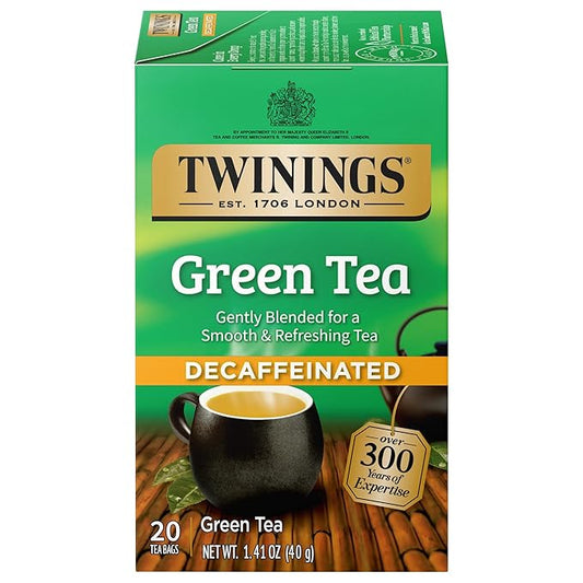 Twinings Decaffeinated Green Tea Individually Wrapped Bags, 20 Count (Pack of 1), Smooth Flavour, Enticing Aroma, Enjoy Hot or Iced, 20 Teabags