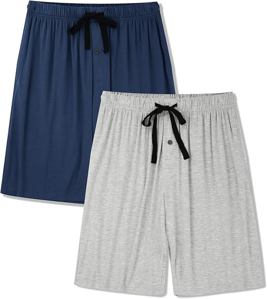 Men's Pajama bottoms Lounge Sleep Shorts Soft Comfortable Breathable Pajamas Shorts with Pockets 2 Pack