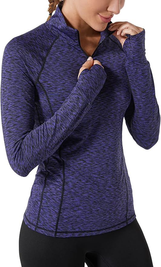 Zengjo Womens Quarter Zip Long Sleeve Workout Tops 1/4 Zip Running Pullover