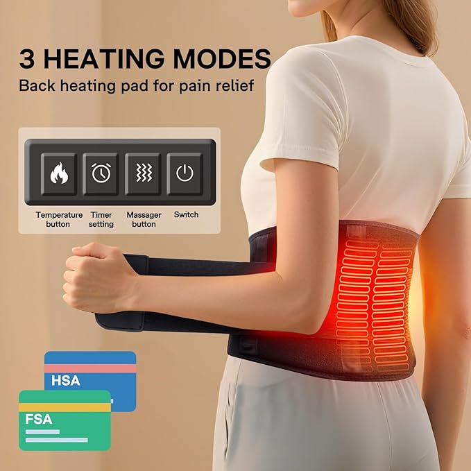 ALLJOY 67" Heating Pad for Back Pain Relief FSA Eligible HSA, Plug-in Lower Back Massager with 3 Heat 5 Vibration Back Lumbar Support Wearable Heating Pad for Cramps, Christmas Gifts for Women Men