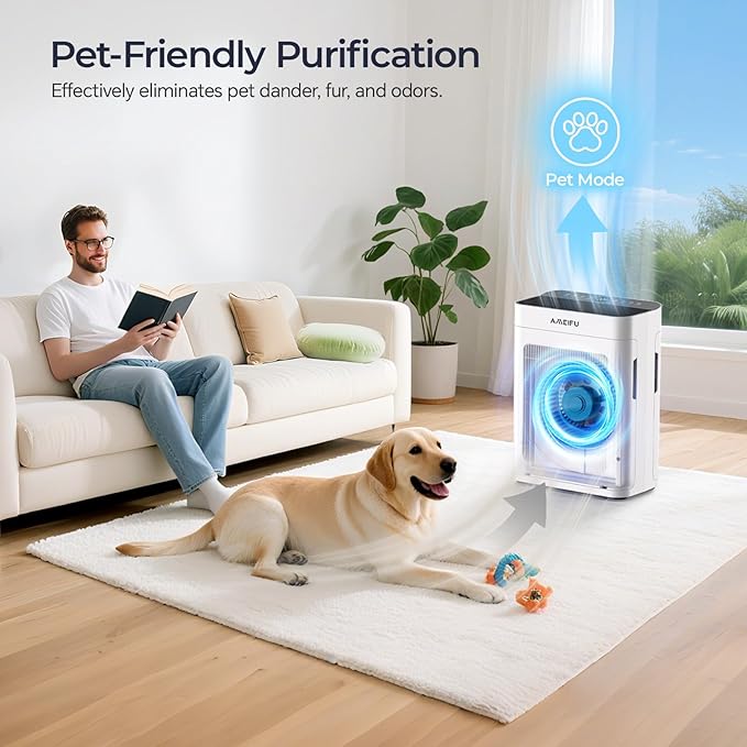 Air Purifiers for Home Large Room 3000 Ft² with Washable Pre-filter, 3-Stage HEPA Double-Sided Air Purifiers, Smart WiFi APP Control, Sleep Mode, Air Cleaner for Pets Hair, Dust, Smoke, Odor, White