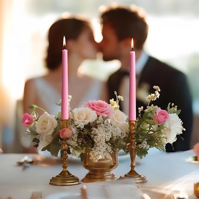 6 PK 10" Classic Taper Candles, Cotton Candy Pink, 7-8 Hours Long Burning, Unscented Tall Candlesticks