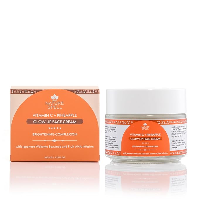 Nature Spell Vitamin C Face Cream Moisturiser 100 ml – Brightening Face Cream – Infused with Japanese Wakame Seaweed– Targets Dark Spots – Suitable for All Skin Types – 100% Vegan – Made in the UK