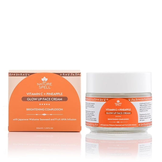 Nature Spell Vitamin C Face Cream Moisturiser 100 ml – Brightening Face Cream – Infused with Japanese Wakame Seaweed– Targets Dark Spots – Suitable for All Skin Types – 100% Vegan – Made in the UK