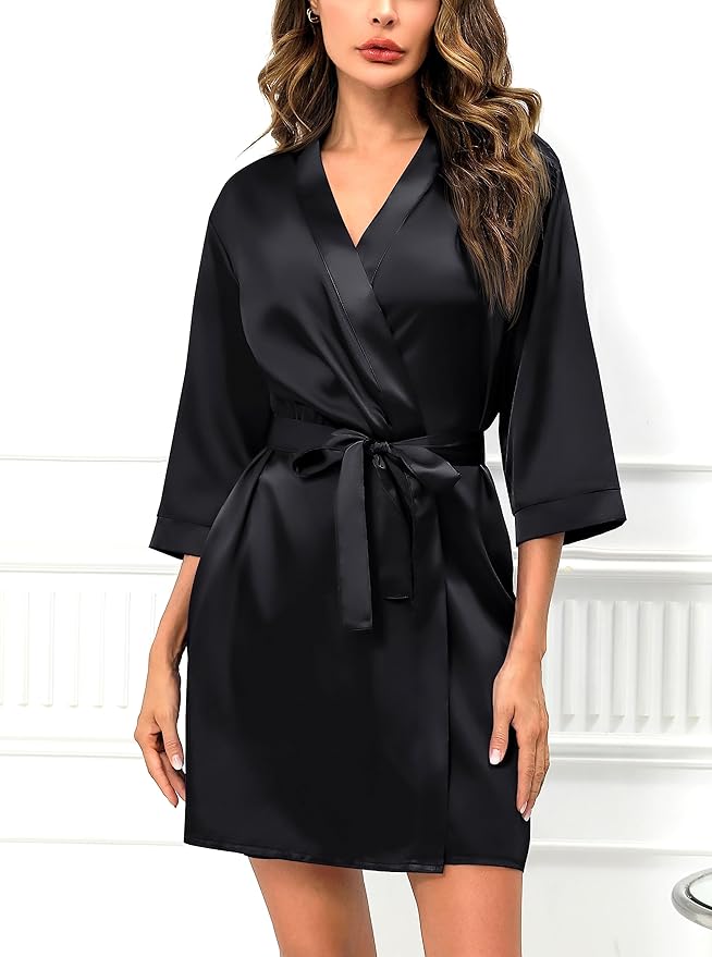 Samring Women's Bride Bridesmaids Robe Short Satin Kimono Robes for Wedding & Bridal Party Silk Bathrobes for Women
