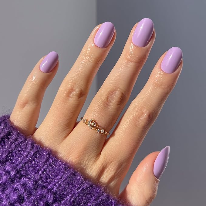 Glamnetic Press On Nails - Lilac | Solid Opaque Light Pastel Purple Round Nails, Salon Quality | 12 Sizes - 30 Nail Kit