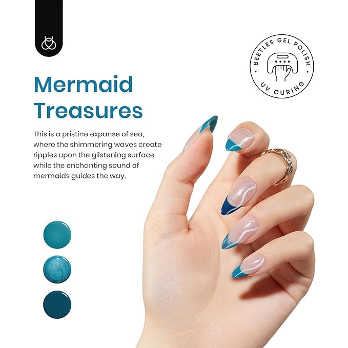Beetles Blue Gel Polish Set - Mermaid Treasures Collection, Glitter Pearl Polish Navy Dark Blue Colors Gel Nail Art Design Soak off Uv Led Nail Lamp