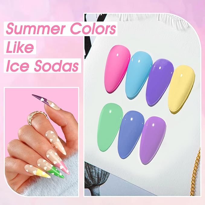 ROSALIND Pastel Gel Nail Polish Set, 12 Colors Pink Purple Blue Gel Polish Macaron Light Colors Pink Yellow Gel Polish Set Soak Off Spring Summer Rainbow Gels Polish Collection for Nail Art Gift