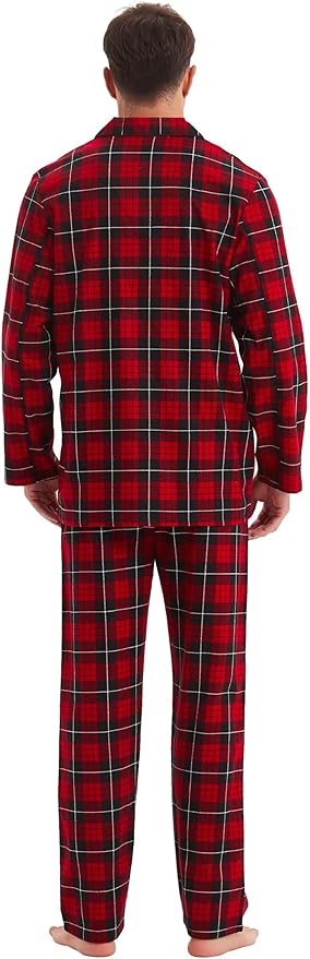 GLOBAL Men's Pajamas Sets 100% Cotton Flannel Sleepwear Long-Sleeve top & Bottom