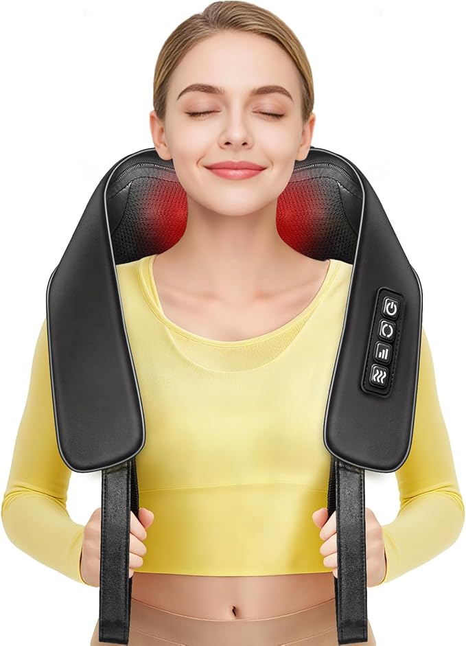 TISSCARE Shiatsu Neck Massager with Heat for Pain Relief, Deep Tissue 3D Kneading Electric Massager for Back, Shoulder, Leg, Plug-in for Home, Office, Car, Ideal Gift for Women Men Mom Dad