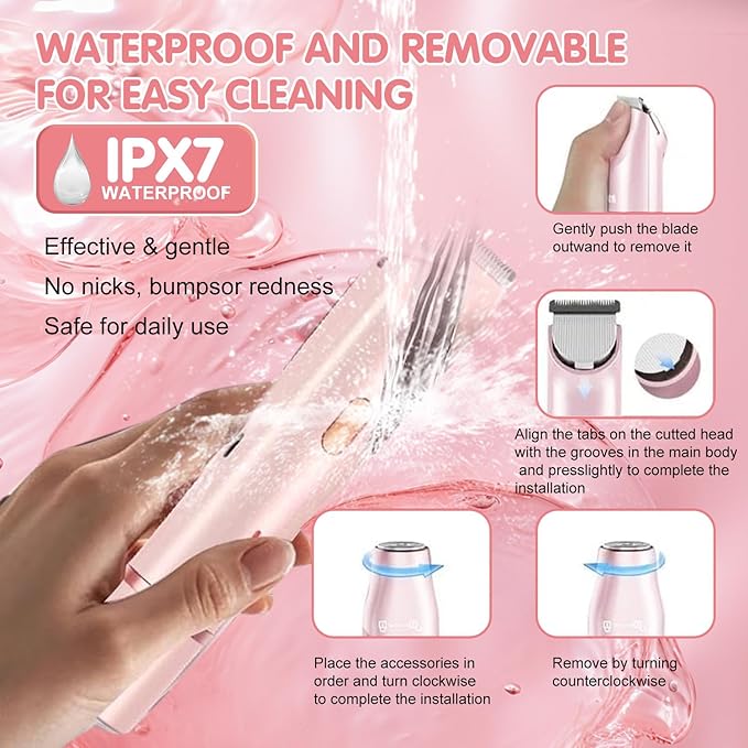 Dermave Bikini Shaver,Bikini Trimmer for Women,2025 Upgrade Dual Head Shaver Women,2 in 1 Wet & Dry Waterproof Electric Bikini Trimmer for Face, Body & Intimate Areas,Pink