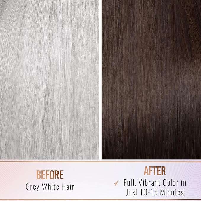 Herbishh Travel Pack Hair Dye Color Shampoo + 15pc Argan Hair Mask Sachet (Dark Brown, 15 Sachets)