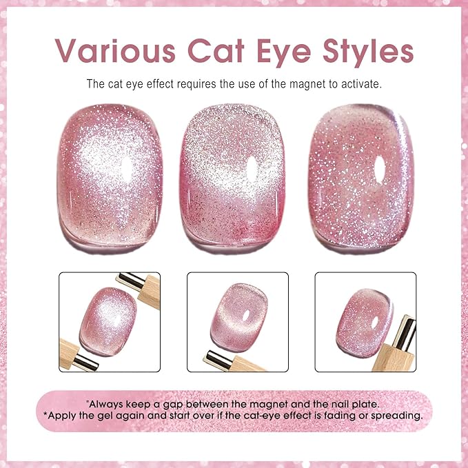 CANNI 8 Pcs 9 ML Cat Eye Gel Nail Polish Set, Red Purple Pink Blue Green Glitter Rainbow Holographic Cat Eye Gel Polish Kit with Magnet Colors Nail Art Manicure Salon DIY Gifts