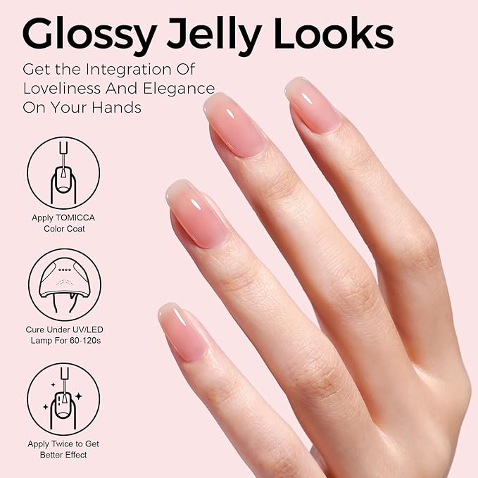 TOMICCA Jelly Pink Gel Nail Polish, Peach Pink Gel Polish, Light Nude Pink Nail Polish Quick Dry, UV Light Cure Translucent Pink Nail Polish Long Lasting Neutral Nail Art Manicure