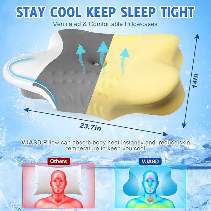 Cervical Neck Pillows with Memory Foam - Ergonomic Neck Support Pillows for Pain Relief Contour Memory Foam - Adjustable Orthopedic Bed Pillows with Breathable Pillowcase for Sleeping