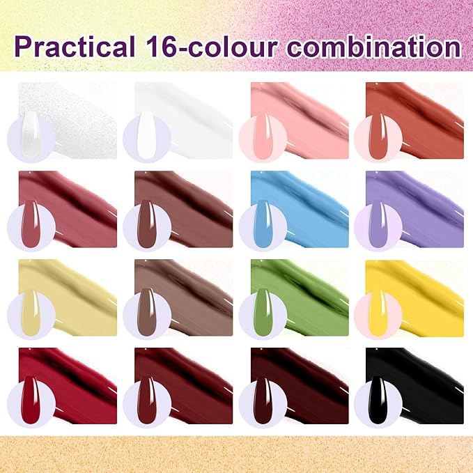 Gradient Painting Gel, 16 Colors Ombre Nail Polish for Pigmented Pat Painting Gel Nude White＆Black Color French Manicure DIY Nail Art Long-lasting No-wipe DIY Palette VelvetSpectrum Studio