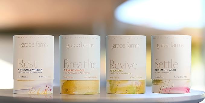 Grace Farms REST Wellness Organic Tea Blend (16 Pyramid Sachets) | Sleep and Stress Support For Evening | Chamomile Vanilla Tea with Adaptogenic Herbs and Mushrooms | Fairtrade and Kosher
