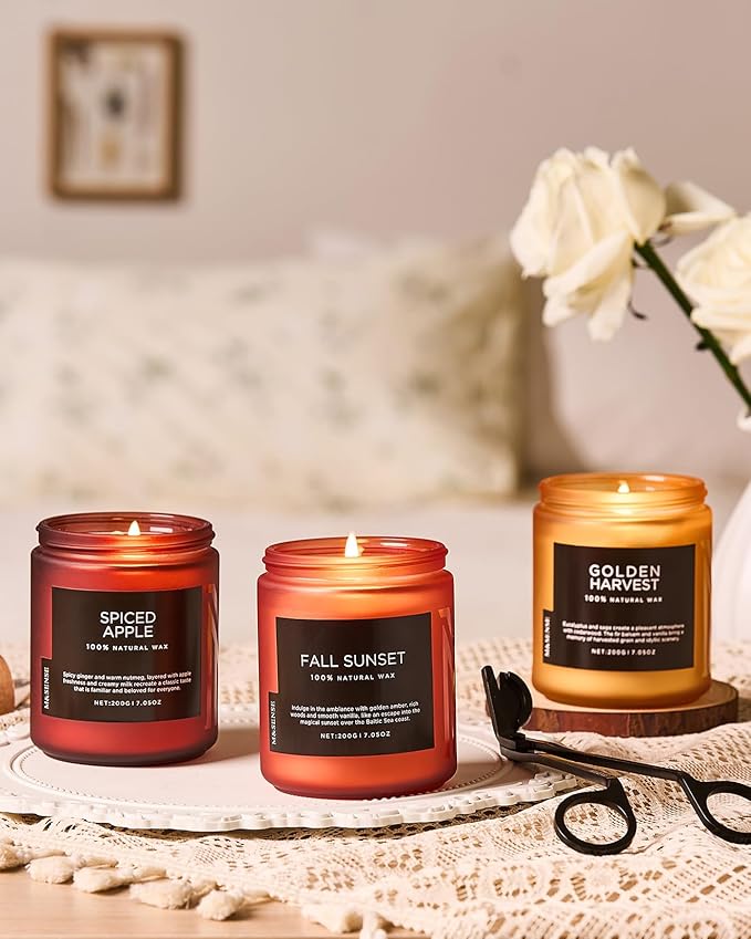 M&SENSE Baltic Amber Scented Organic Soy Wax Clean Non Toxic Candle, Cotton Wick 7.05oz Up to 50 Hours Burn Time, Housewarming Candle for Home Scented