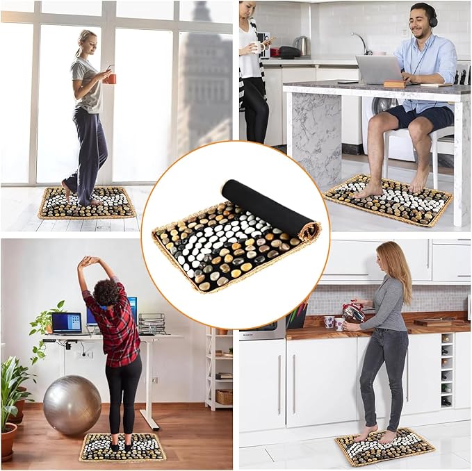 Pebbles Massage Mat, Reflexology Foot Massager, Cobblestones Foot Acupressure Pad for Tired Feet Relaxation (23.6"×15.7")