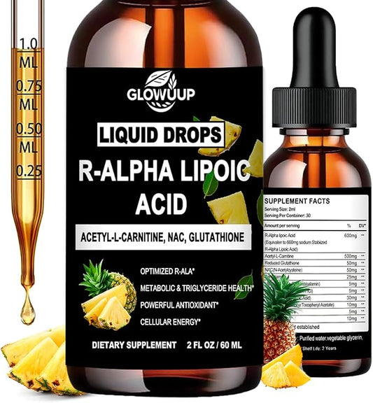 R Alpha Lipoic Acid 600mg Liquid Drops, Pure R-Lipoic Acid Nutritional Supplement for Antioxidant, Cellular Metabolism Energy & Nerve Health*, Enhanced Active R-ALA with 6X Absorption Than Capsules