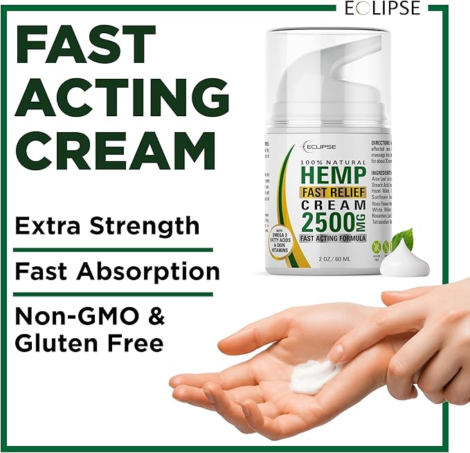 Hemp Cream by Eclipse - Non-Greasy, Targeted Long-Lasting Relief - Natural Hemp Extract Cream - Made in USA - 2 Pack