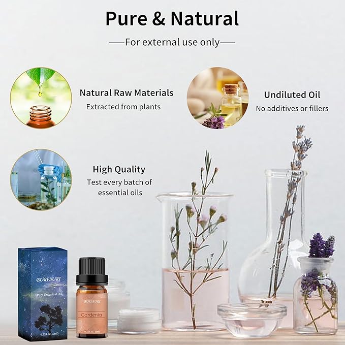 BURIBURI Gardenia Essential Oil, 100% Pure Gardenia Fragrance Oil, Fragrance Oil Essential Oils 10ML for Soap Candle Making