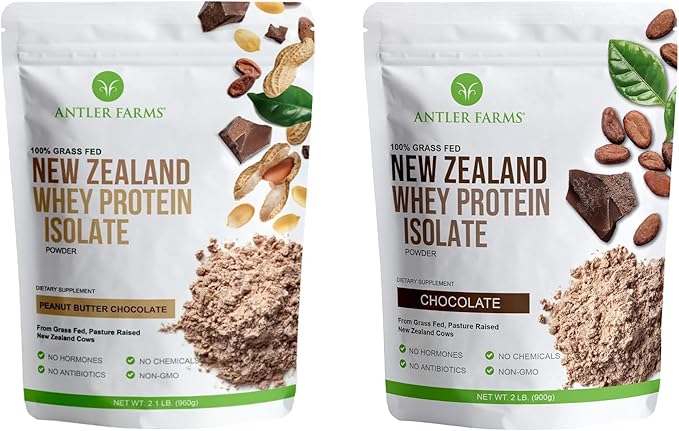 Antler Farms - 100% Grass Fed New Zealand Whey Protein Isolate Bundle, 2 lbs - Pure and Clean, 7 Ingredients, Cold Processed