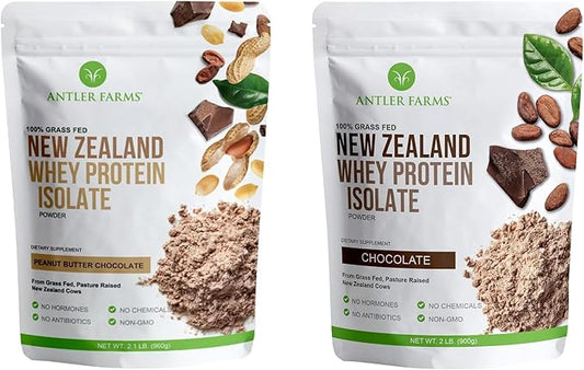 Antler Farms - 100% Grass Fed New Zealand Whey Protein Isolate Bundle, 2 lbs - Pure and Clean, 7 Ingredients, Cold Processed