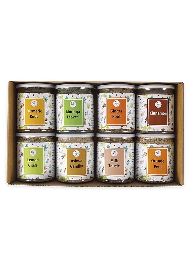 Loose Leaf Herbal Tea Set – 8 Premium Herbs - Up to 450 Cups - Ginger, Turmeric, Lemongrass, Moringa, Cinnamon, Orange Peel, Milk Thistle, Ashwagandha | Wellness Gift by Yogi's Gift®