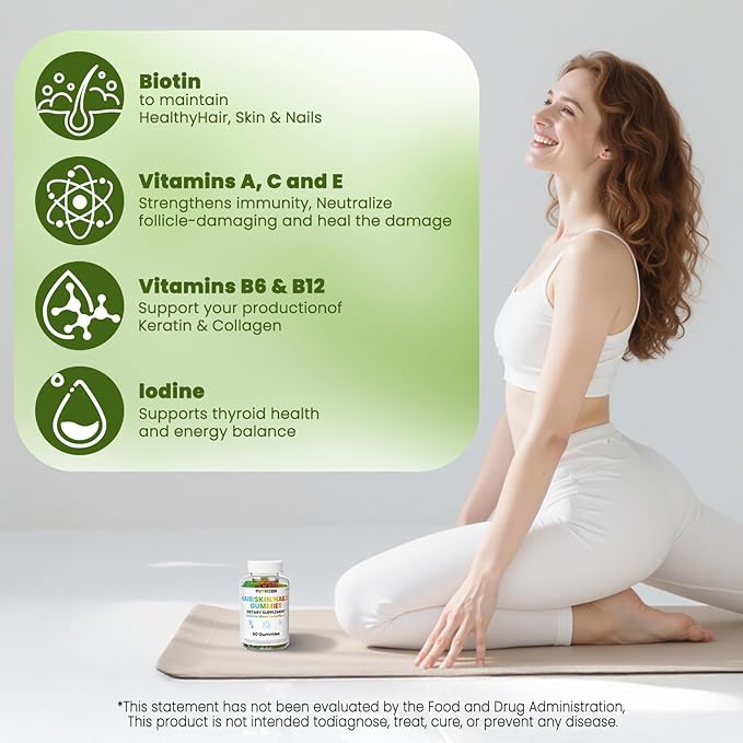 Hair Skin and Nails Gummies, Vegan 5000mcg Biotin Vitamins for Women & Men – Supports Hair Growth, Nail Strength & Skin Health – Non-GMO, 60 Gummies