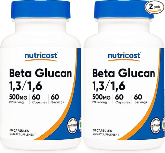 Nutricost Beta Glucan 500mg 1,3/1,6 D-Glucan, 60 Vegetarian Capsules - Gluten Free, Non-GMO (Pack of 2)