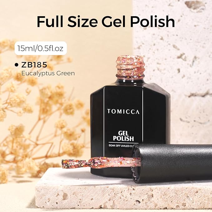 TOMICCA Glitter Gel Polish, 15ml Champagne Gold Sparkly Gel Nail Polish, Soak Off UV Nail Polish Natural Color Nail Art DIY Manicure Salon