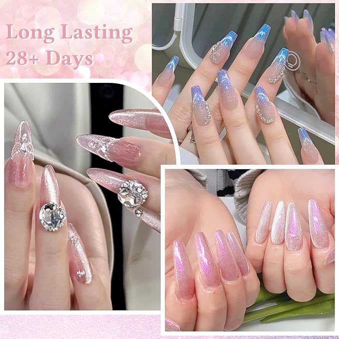 MTSSII 18PCS Cat Eye Gel Nail Polish Set with Magnet, Sea Spirit Magic Cateye Gel Polish Pink Green Blue Yellow Glitter Shinny Magnetic Nail Polish Soak Off LED Manicure Nail Art