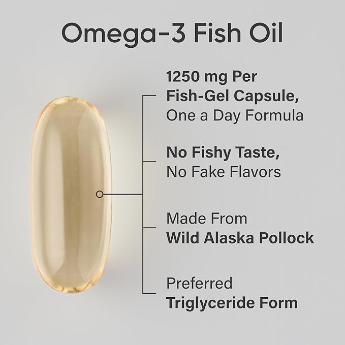 Sports Research® Omega-3 Fish Oil 1250 - Triple Strength Fish Oil Supplement from Wild Alaska Pollock - MSC Certified Sustainable · Non-GMO · Soy Free - 90 Softgel Capsules