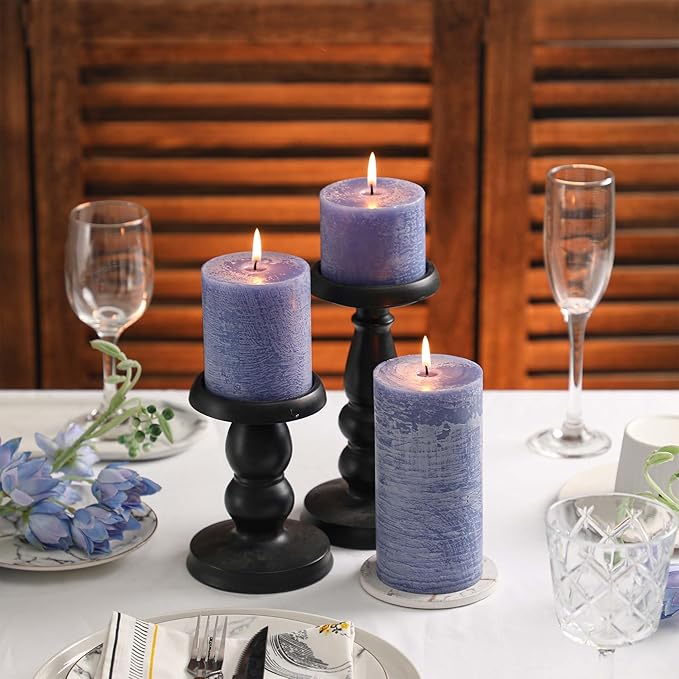 3x3 Inch Blue Pillar Candles Set of 3 - Hand-Poured Unscented Candle, Long Clean Burning, Large Big Candles, Smokeless Dripless Candle for Dinner Table, Wedding, Home, Bathroom, Rustic Decor