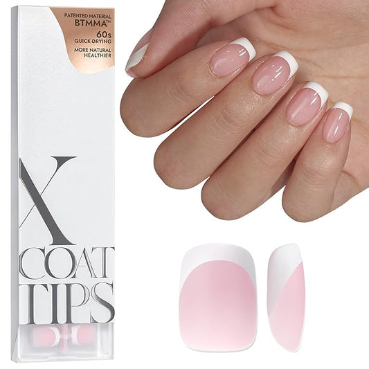 BTArtboxnails XCOATTIPS French Gel Nails - French Tip Press on Nails Pink Extra Short Square Shape Nail Tips, Fake Nails Extensions Nail Art DIY
